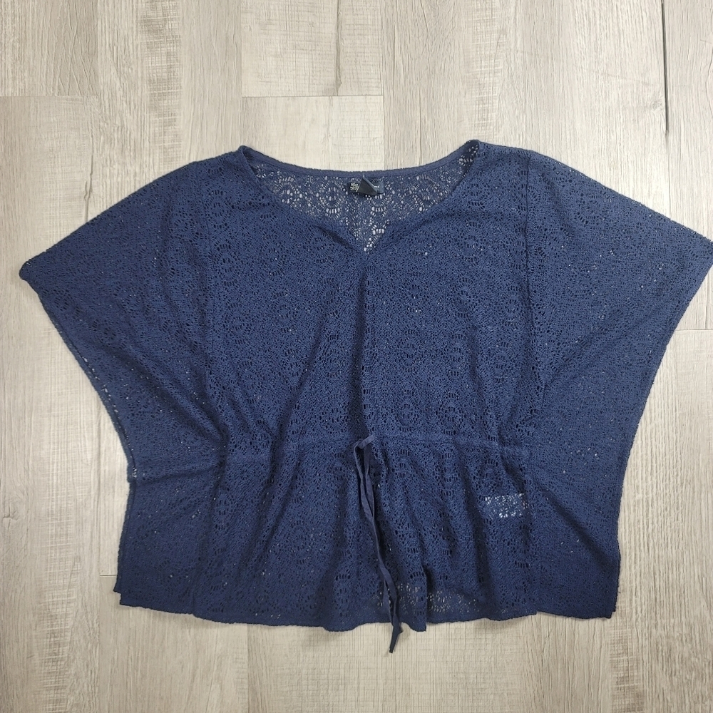 Lucky Brand Navy Crochet Lace Cinched Beach Coverup | Size S